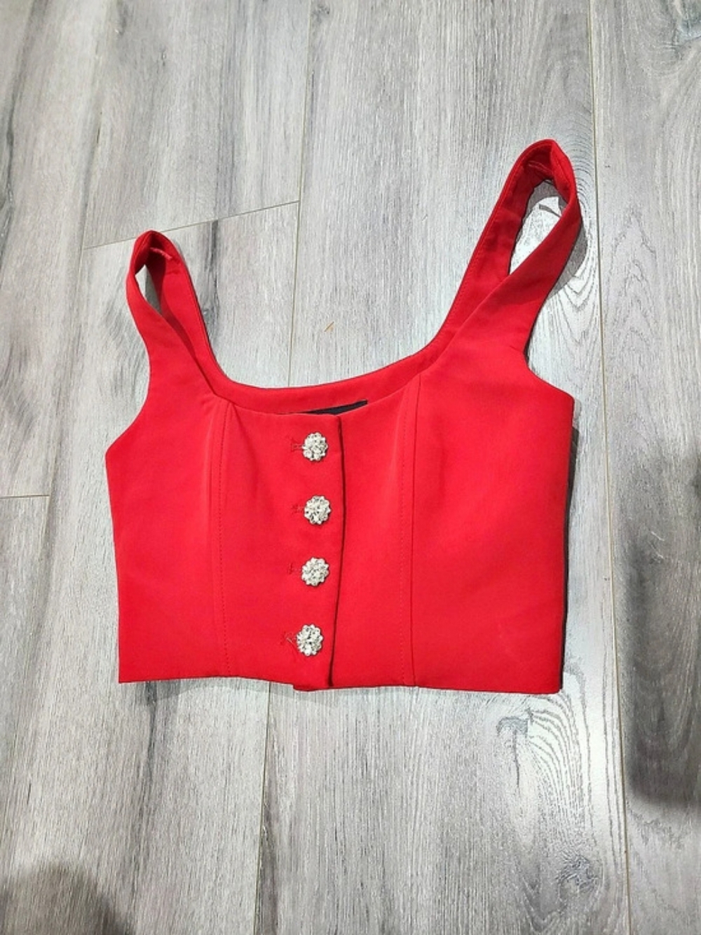 Zara Jewel Button Bustier Top Red Crop Top Size M